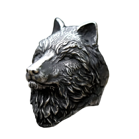 Ring aus Edelstahl mit kreativemWolf Head in Schwarz