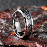 Viking Rune Ring Edelstahl Biker Ring mit eingelegtem Valknut-Muster in Schwarz