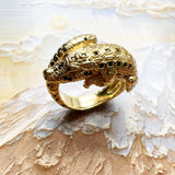 **H1: Handmade, gold-plated ring with crocodile design and black zirconia in 925 sterling silver**