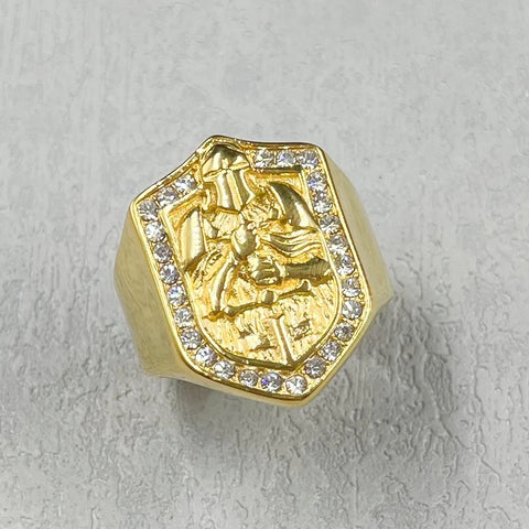 Gold Templer Ritter Ring aus Zirkonia mit Ritter mit Schwert