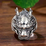 Drachenkopf-Signet-Ring aus Silber für Männer Maskuliner Stil - Siegelring-shop