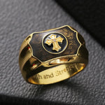 Herren Siegelring aus Gold mit schwarzem Onyx und Kreuz-Emble