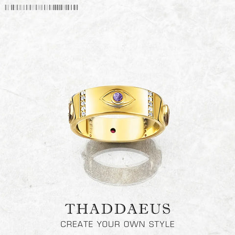 Gold Ring Various Cosmic Motifs Fine Jewelry For Women Summer Brand New Pure 925 Sterling Silver