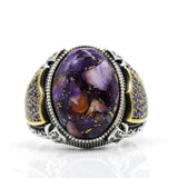 Manner ring aus 925er Silber mit lila Turquoise und Goldakzente