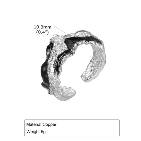 # Offener Ring für Männer und Frauen aus Edelstahl mit unregelmäßiger Lava-Struktur und verstellbarem Design in Schwarz und Silber