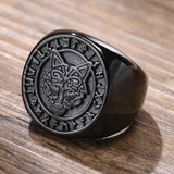 Herren-Siegelring mit nordischem Wolf Vegvisir und Valknut in Schwarz - Siegelring-shop