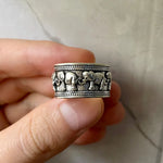 Retro Elefanten Breiter Ring für Männer aus Silber mit einzigartiger Gravur
