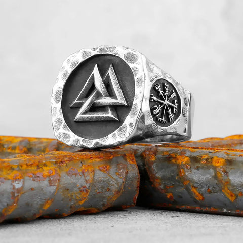 Herren Siegelring mit Wikinger Valknut Symbol und Runen-Muster - Siegelring-shop