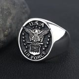 Handgefertigter Herrenring aus 925 Sterling Silber mit U.S. Air Force Emblem