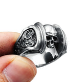 Silber Skull Ring aus 316L Edelstahl mit aufwendigem Rune-Skelett-Design