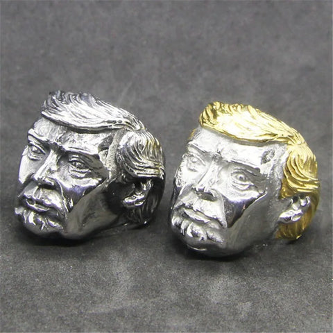 # Exquisiter zweifarbiger Ring mit Trump-Motiv, personalisierbar, Silber mit goldenem Akzent, eingraviert "Make America Great Again"