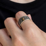 925 Sterling Silber Ring mit goldenem Hirsch und kunstvollem