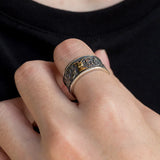 925 Sterling Silber Ring mit goldenem Hirsch und kunstvollem