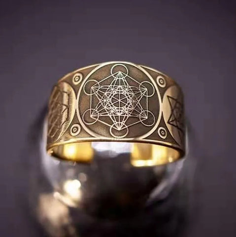 Metatron Ring Adjustable signet rings with geometric design in gold