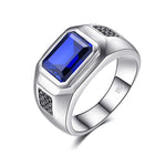 Men's ring made of 925 silver with large rectangular blue zirconia