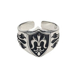 Herren-Signet-Ring aus Silber mit schwarzem Emblem und floralen De