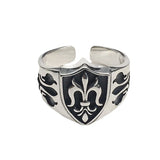 Herren-Signet-Ring aus Silber mit schwarzem Emblem und floralen De