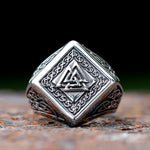 Viking-Signetring aus Edelstahl 316L mit Valknut-Amulett und keltischen Mustern - Siegelring-shop