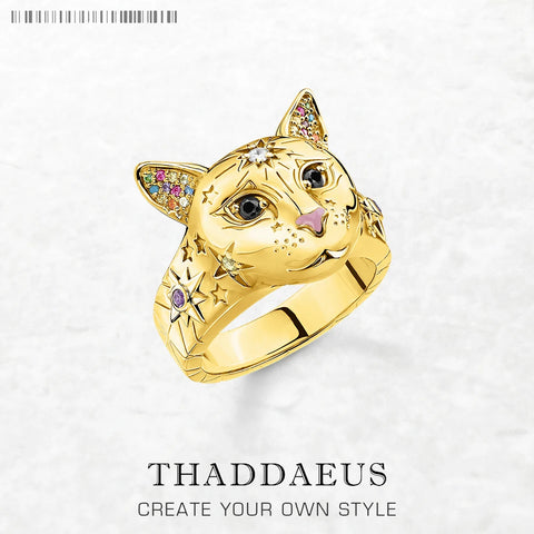 Gold Plated Ring Cat Spring Brand New Fine For Women In 925 Sterling Silver