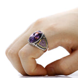 Manner ring aus 925er Silber mit lila Turquoise und Goldakzente