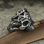 Gothic Edelstahl Ring mit Krone und Totenkopf für Herren