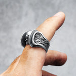 Silber Skull Ring aus 316L Edelstahl mit aufwendigem Rune-Skelett-Design