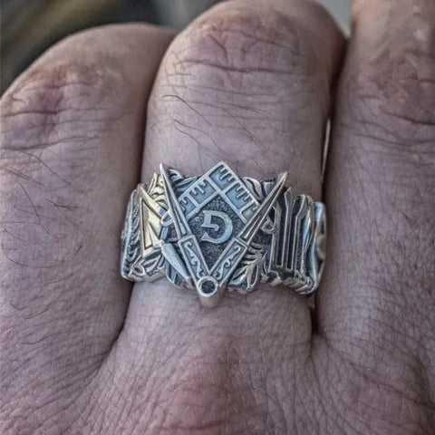 Freimaurer Ring aus Edelstahl mit Masonic-Symbol