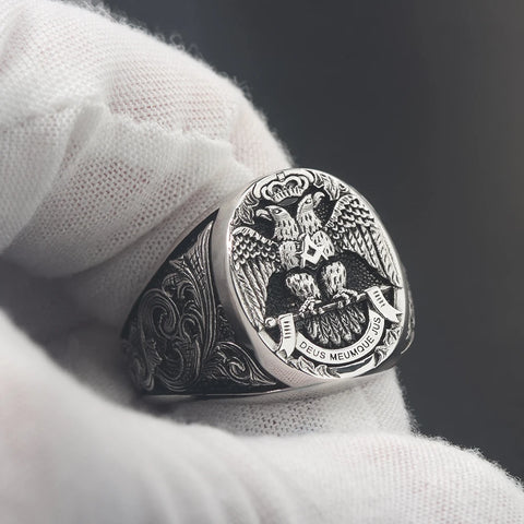 Siegelring aus Sterlingsilber mit Masonic Scottish Rite 33 Grad