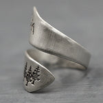 925er Sterling Silber Ring mit Berg- und Baum-Engravierung im einfachen Stil