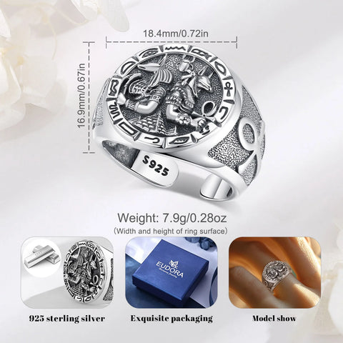 925 Sterling Silber Ring für Männer mit Ägyptischen Anubis-Moti