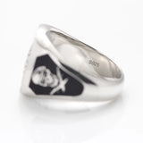 Ring mit Flügel-Emblem Solid Sterling Silber und schwarzem