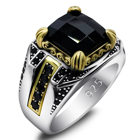 925 Sterling Silber Herrenring im türkischen Klassik-Stil mit quadratische