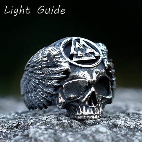 Herrenring Aus 316L Edelstahl Mit Einzigartigem Totenkopf-Design Und Valknut-Symbol - Siegelring-shop