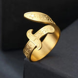 Dawapara Imam Ali Zulfiqar Schwert-Ring mit arabischer Schrift silberfarbene