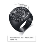 Herren-Siegelring mit nordischem Wolf Vegvisir und Valknut in Schwarz - Siegelring-shop