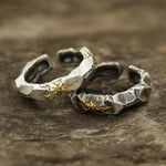 Men's rings with sun symbol adjustable made of silver and gold-colored