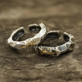 Men's rings with sun symbol adjustable made of silver and gold-colored