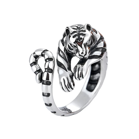 Tiger Ring für Männer aus Silber mit verstellbarem