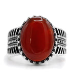 Men's ring made of S925 silver with classic vintage style and synthetic red