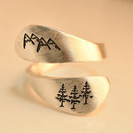 925er Sterling Silber Ring mit Berg- und Baum-Engravierung im einfachen Stil