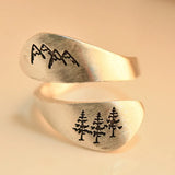 925er Sterling Silber Ring mit Berg- und Baum-Engravierung im einfachen Stil