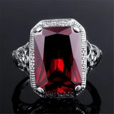 S925 Sterling Silber Ring mit synthetischem Rubinund florale Details