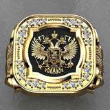 Herren-Siegelring mit Adler-Emblem und Zirkonia-Verzierung in Goldoptik - Siegelring-shop