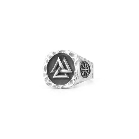 Herren Siegelring mit Wikinger Valknut Symbol und Runen-Muster - Siegelring-shop