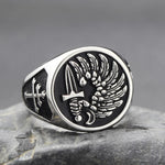 Ring mit Flügel-Emblem Solid Sterling Silber und schwarzem