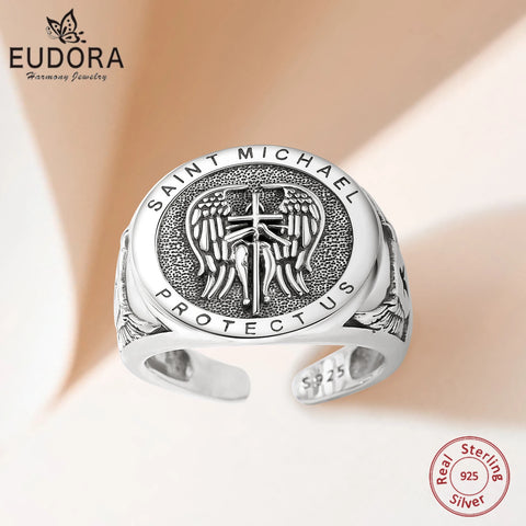 925 Sterling Silber St. Michael Archangel Anpassbarer Ring mit Retro-Desig