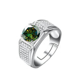 925 Sterling Silber Ring für Männer mit grünem Moissanite