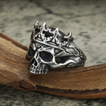 Gothic Edelstahl Ring mit Krone und Totenkopf für Herren