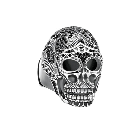 Totenkopf Ring aus 925er Sterlingsilber mit detaillierten Gravuren