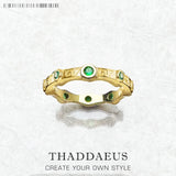 Pierścionek ze złotym zielonym kamieniem, marka w stylu glamour, biżuteria modowa dla kobiet i mężczyzn ze srebra próby 925